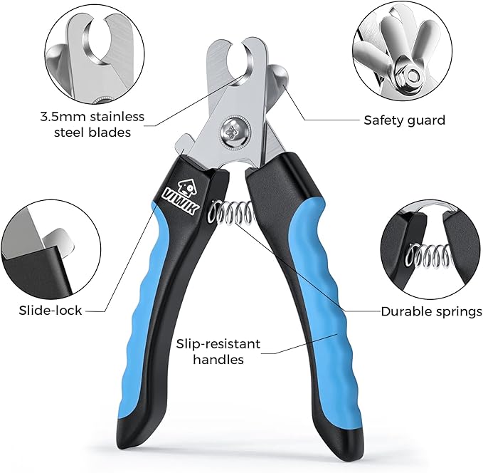 VIWIK Dog Nail Trimmers for Large Medium Dogs, Cats, Professional Dog Nail Clippers with File Quick Sensor & Safety Guard to Avoid Overcutting, Pet Claw Paw Clipper for Grooming with Toenail File Blue-Mewly Pet