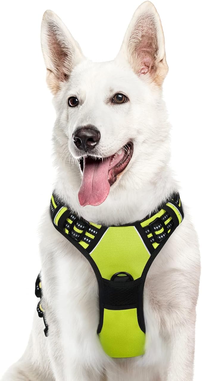 Eagloo Dog Harness Large Breed, No Pull Service Vest with Reflective Strips and Control Handle, Adjustable and Comfortable for Easy Walking, No Choke Pet Harness with 2 Metal Rings, Green, XL-Mewly Pet