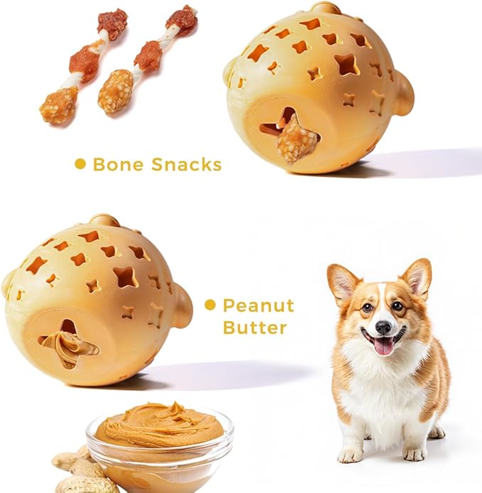 MewaJump Treat Dispenser Dog Toy Puzzle Rubber Chew Toys Treat Food Dispensing Toys for Teeth Cleaning Ball Interactive Enrichment Toys for Puppy, Small, Medium, Large Breeds - Not for Heavy Chewer-Mewly Pet