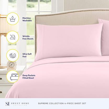 Twin Sheets - Breathable Luxury Sheets with Full Elastic & Secure Corner Straps Built In - 1800 Supreme Collection Extra Soft Deep Pocket Bedding Set, Sheet Set, Twin, Pale Pink