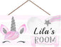 Personalized Cute Unicorn Sign Custom Name Wall Hanging Signs Front Door Decor Home Decorative Door Decor for Kids Room Boys Girls Room Baby Bedroom