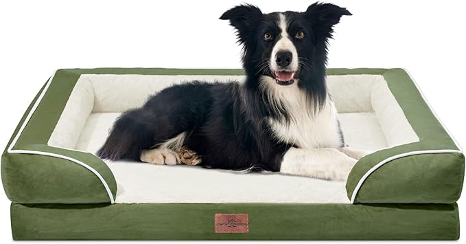 Comfort Expression Waterproof Dog Beds for Large Dogs, Orthopedic Large Breed Dog Beds, Comfy Pet Bed Sofa with Washable Removable Cover & Non-Slip Bottom(Light Green)-Mewly Pet