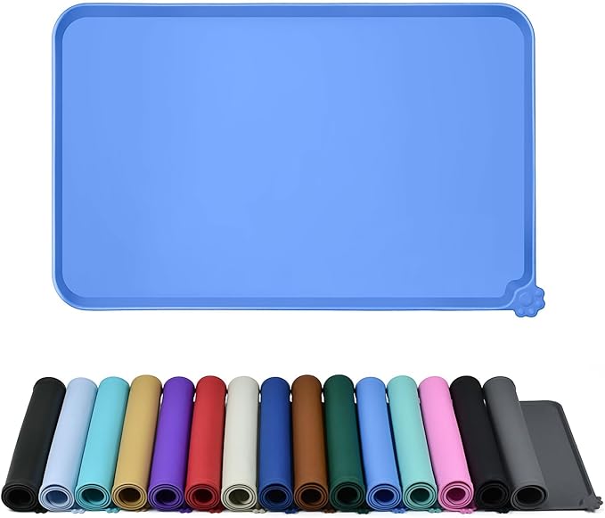 Waterproof Pet Feeding Mat with High Raised Edges, Heavier and Thicker Placemats for Cat Dog Water Bowl with BPA Free, Dogs Cats Food Mats for Messy Drinkers to Prevent Spill and Protect Floors-Mewly Pet