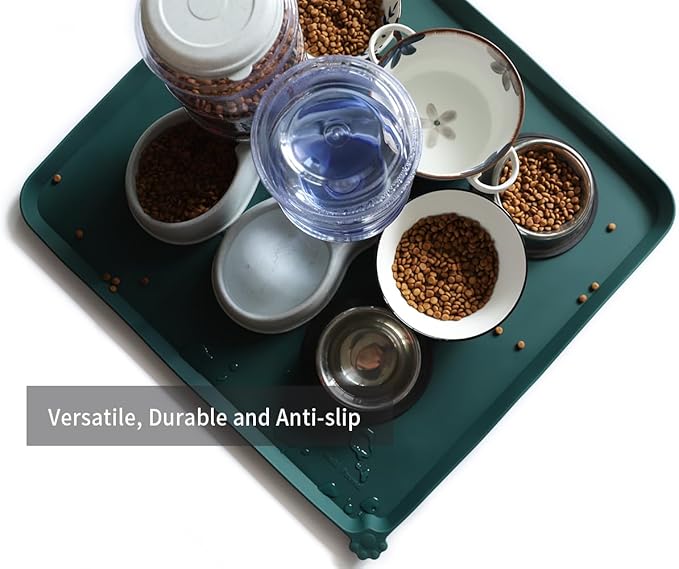 Hoki Found XX-Large Silicone Non Slip Pet Dog Cat Bowl Mats - Placemat for Feeding - Waterproof for Carpet - Dark Cedar-Mewly Pet