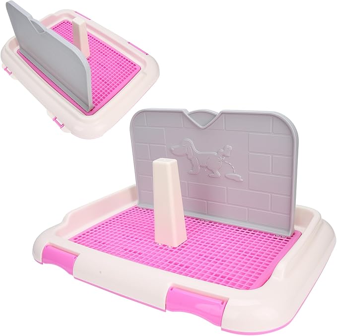 Puppy Dog Potty Tray, Puppy Training Toilet Tray Pet Training Pad Holder, Cat Potty Fence Dog Scheduled Urination Potty Tray, Dog Litter Box for Small and Medium Dogs, Bunny, Cats (Pink)-Mewly Pet