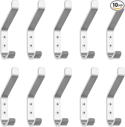 GlazieVault Coat Hook– Door Hook (10 Pack) - Heavy Duty Wall Mounted - Premium Design Rust Free Hooks