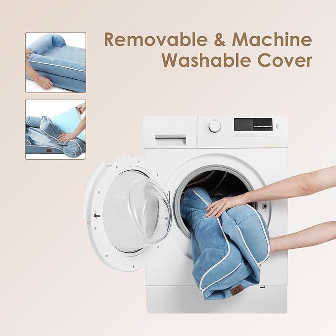 EHEYCIGA Orthopedic Dog Bed for Medium Dogs, Waterproof Memory Foam Medium Dog Beds with Sides, Non-Slip Bottom and Egg-Crate Foam Pet Couch Bed with Washable Removable Cover, Washed Blue-Mewly Pet