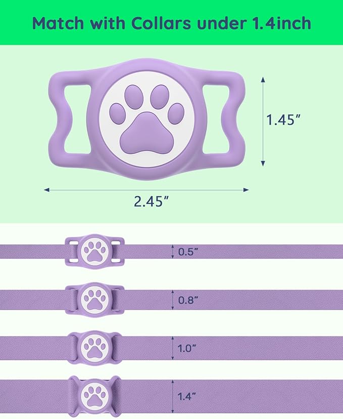 IP68 Waterpoof Dog Airtag Holder, Stretchy Silicone Full Body Covered Apple Air Tag Holder for Dog Cat Collar Fit All Width Collar (Purple, 1 Pack)-Mewly Pet
