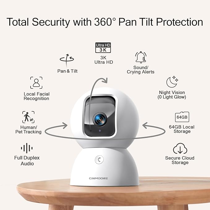 3K Pet/Dog Camera Indoor w/Phone App, No Monthly Fee 64GB Local Storage & AI Tracking Face ID, 2.4/5GHz WiFi Cameras for Home Security Baby Monitor, Pan/Tilt, 2-Way Talk-Mewly Pet