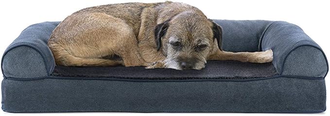 Furhaven Cooling Gel Dog Bed for Medium/Small Dogs w/ Removable Bolsters & Washable Cover, For Dogs Up to 35 lbs - Sherpa & Chenille Sofa - Orion Blue, Medium-Mewly Pet