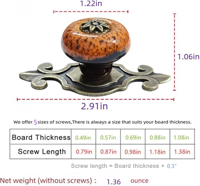 10 Pack Retro Ceramic Knobs,Vintage Dresser Kitchen Petal Cabinet Pulls Rustic Zinc Alloy Base Back Plate Kid Cupboard Wardrobe Drawer Door Handles (Leopard Print Orange)