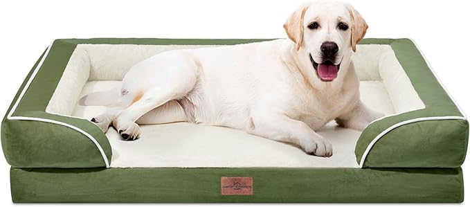 Comfort Expression Orthopedic Dog Beds for Jumbo Breed Large Dogs, Jumbo Dog Beds Waterproof, PV Washable Pet Sofa Couch with Removable Cover & Non-Slip Bottom(Light Green)-Mewly Pet