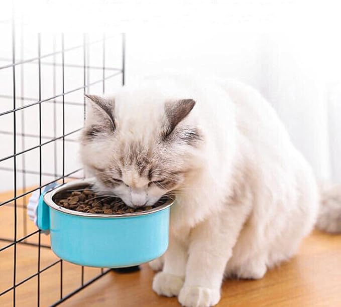 HERCOCCI Dog Crate Bowl, Removable Stainless Steel Pet Kennel Cage Hanging Food Bowls and Water Feeder Coop Cup Prevent Overflow for Puppy, Medium Dog, Cat, Rabbit, Ferret-Mewly Pet