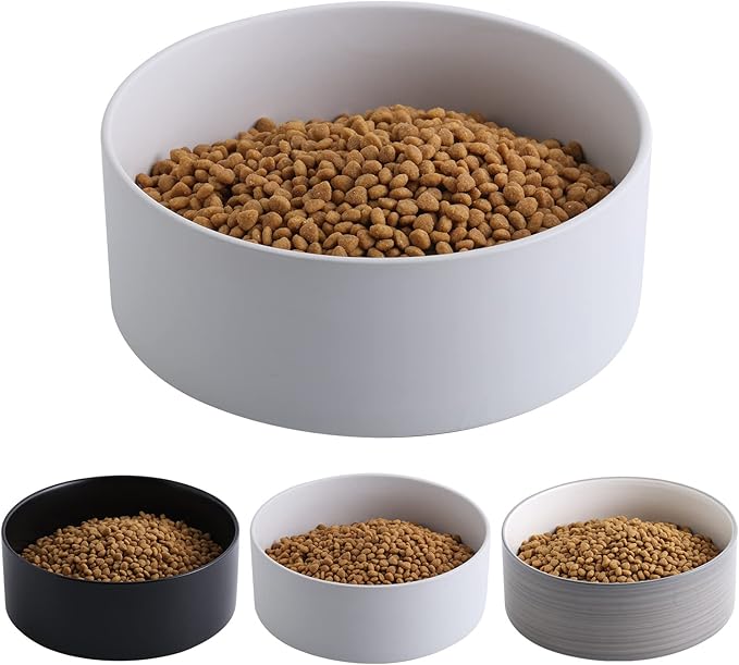 White Dog Bowl Ceramic for Medium Large Breed, Heavy Weighted Dog Food Water Feeder Dish, Non - Slip Modern Cute Extra Big Porcelain 8 in Pet Bowl Maze-Mewly Pet