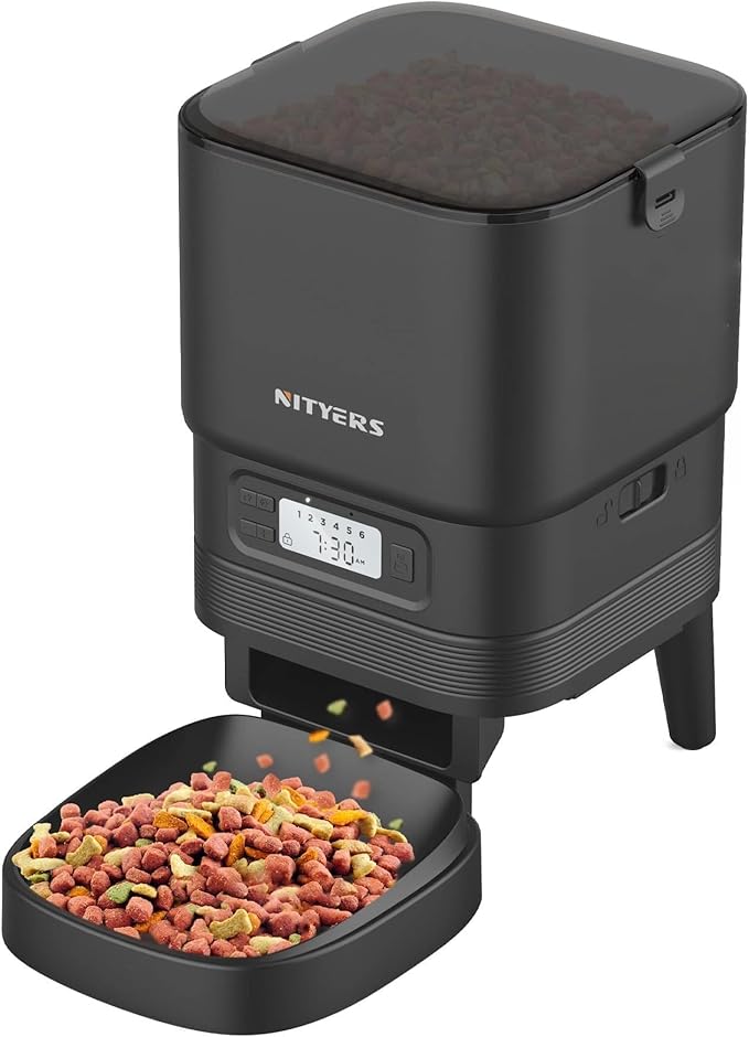 Automatic Cat Feeder - Nityers 4L Timed Cat Dry Food Dispenser, Programmable Portion Size,1-6 Meals Per Day, Dual Power Supply, Detachable Washable, Auto Pet Feeder for Cats and Small Dogs-Mewly Pet