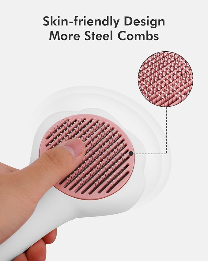 Cat Brush with Release Button Self-Cleaning and Skin-Friendly Grooming and Shedding Tool for Long and Short Haired Cats & Dogs, 140° Comb Teeth, Removes Loose Undercoats and Promotes Healthy Fur-Mewly Pet