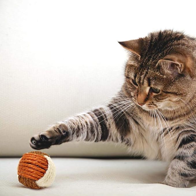3Pcs Cat Toy Sisal Ball Pet Scratching Ball Chew Eco-Friendly Toy Pets Interactive Toy Bite and Wear Resistant(Random Color)-Mewly Pet