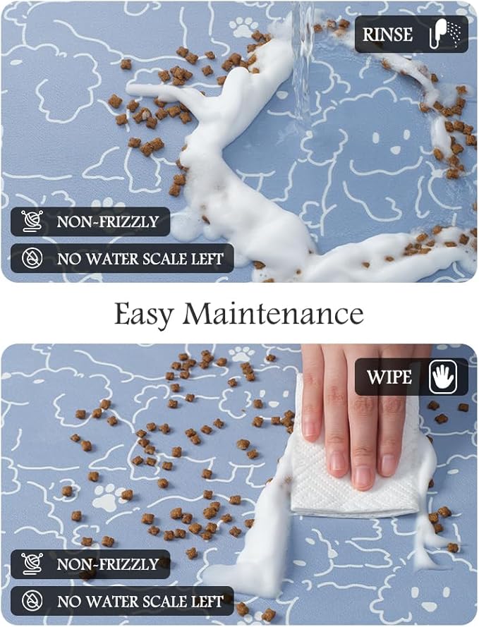 Pet Feeding Mat-Absorbent Dog Mat for Food and Water Bowl-No Stains Quick Dry Water Dispenser Mat-Dog Accessories Pet Supplies-Bowl for Messy Drinkers（BLUEDOGS,12"x19"-Mewly Pet