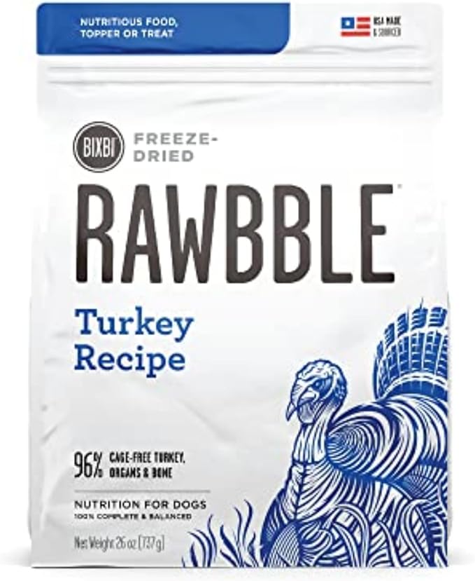 BIXBI Rawbble Freeze Dried Dog Food, Turkey Recipe, 26 oz - 96% Meat and Organs, No Fillers - Pantry-Friendly Raw Dog Food for Meal, Treat or Food Topper - USA Made in Small Batches-Mewly Pet