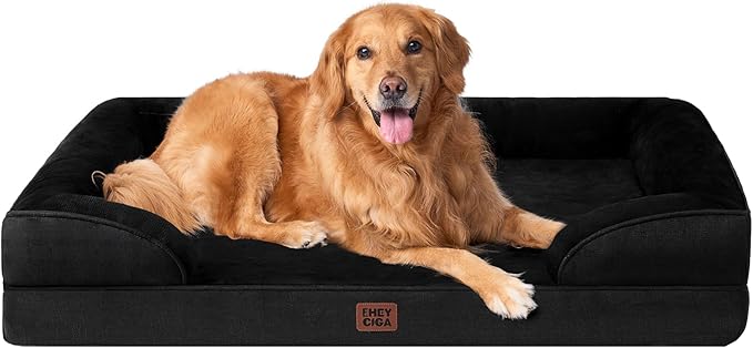 EHEYCIGA Orthopedic Dog Beds for Extra Large Dogs, Waterproof Memory Foam XL Dog Bed with Sides, Non-Slip Bottom and Egg-Crate Foam Big Pet Couch Bed with Washable Removable Cover, Black-Mewly Pet