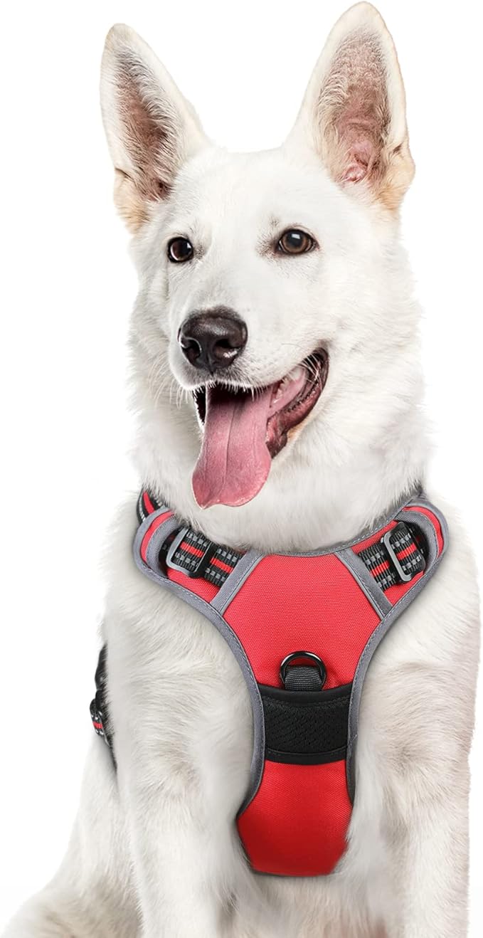 Eagloo Dog Harness Large Breed, No Pull Service Vest with Reflective Strips and Control Handle, Adjustable and Comfortable for Walking, No Choke Pet Harness with 2 Metal Rings, Red, XL-Mewly Pet