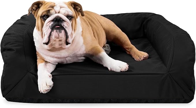 K9 Ballistics Tough Bolster Orthopedic Sofa Dog Bed with Removable Washable Cover - Durable, Water Resistant with Nonskid Bottom - Medium, Taupe Premium Finish-Mewly Pet