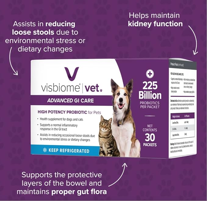 Visbiome® Vet Advanced GI Care Probiotic for Dogs & Cats – 225B CFU, 8-Strain Formula – Veterinarian Recommended, Clean Label Certified – 30 Packets-Mewly Pet