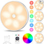 Motion Sensor Step Lights, 8 Colors Changeable RGB LED Closet Lights, USB Rechargeable Battery Operated Puck Light, Dimmable Under Cabinet Counter Kitchen Stair Lighting (5 Pack)