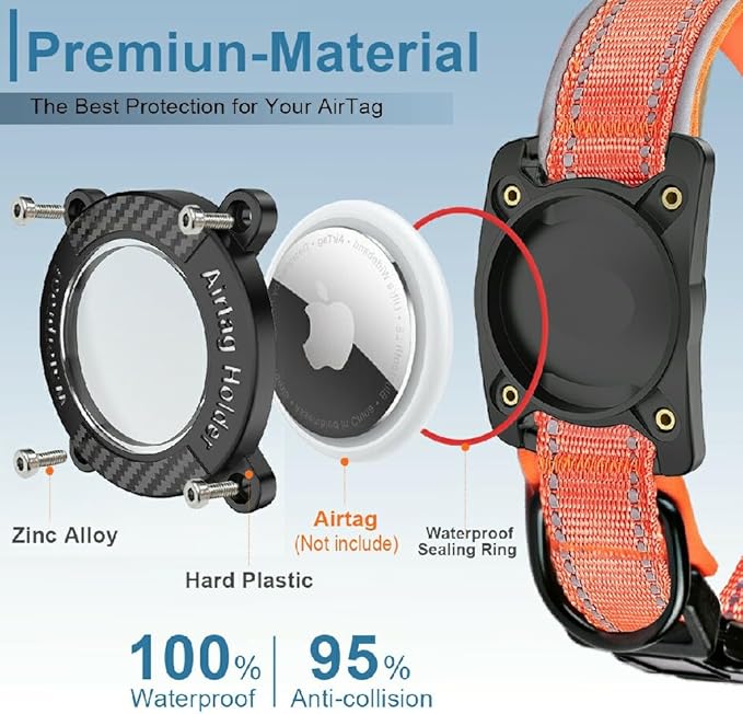 Upgraded AirTag Dog Collar, IP68 Waterproof Dog Collar with Apple Air Tag Holder, Reflective Adjustable Heavy Duty Dog Collars with Soft Padded for Small, Medium and Large Dogs,Orange, XL-Mewly Pet