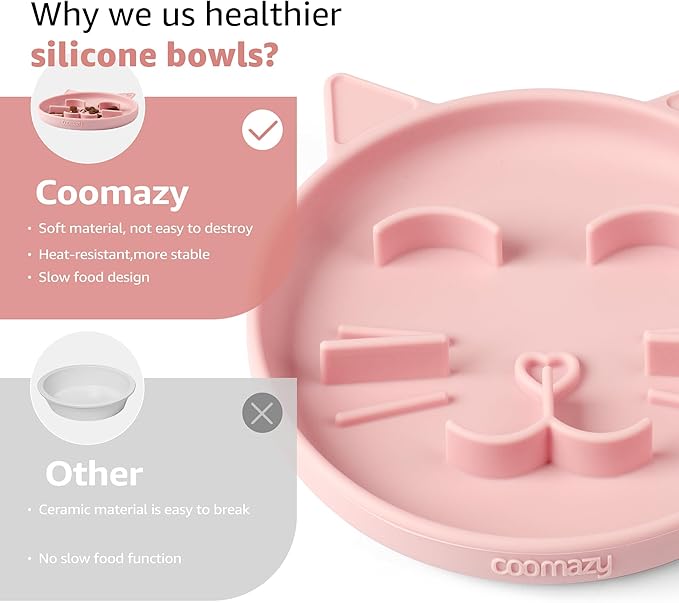 Coomazy Silicone Slow Feeder Dog Cat Bowls, Interactive Puzzle Toy for Pets Dry/Wet Food Training, Keeps Dogs Cats Busy, Prevents Puppy Kitty Overeating (Pink, 0.8 Cup)-Mewly Pet
