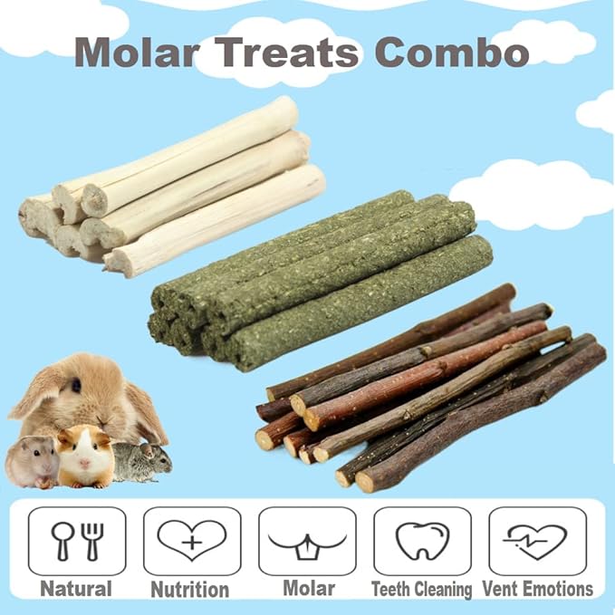150g 3 Types of Combined Chew Toys Molar Sticks Sweet Bamboo Apple Branch Timothy Grass for Pets Chinchilla Squirrel Gerbil Hamster Squirrel Guinea Pigs-Mewly Pet