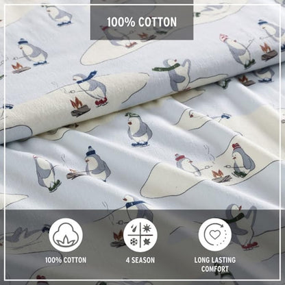 Eddie Bauer - Full Sheets, Cotton Flannel Bedding Set, Brushed for Extra Softness, Cozy Home Decor (Skating Penguin, 4 pcs, Full)