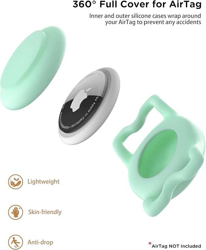 Dog Collar with Waterproof AirTag Holder & Anti-Lost QR Code, Cute Bling Warpping Adjustable Width for Small Medium Large Pet (Light Blue, L)-Mewly Pet