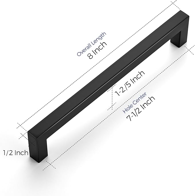 Ravinte 10 Pack 7-1/2 Inch Kitchen Square Cabinet Handles Matte Black Pulls Black Drawer Pulls Kitchen Cabinet Hardware for Cupboard Drawer Handles