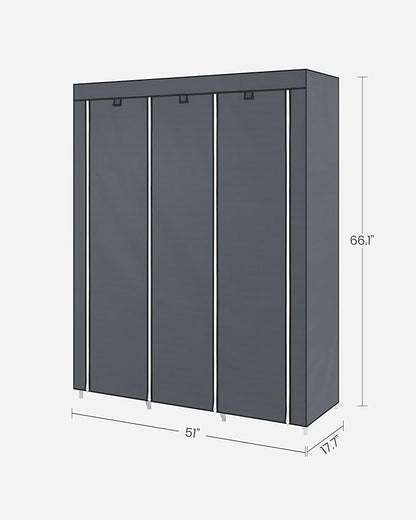 SONGMICS Portable Closet, Clothes Storage Organizer with 10 Shelves, 1 Clothes Hanging Rail, Non-Woven Fabric Closet, Metal Frame, 51 x 17.7 x 66.1 Inches, Grey URYG93G