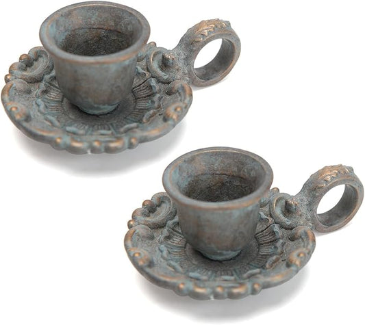 NIKKY HOME Mini Taper Candle Holders Set of 2, Rustic Metal Candlestick for Table Centerpieces, Wedding Decor and Dinner Party, Blue