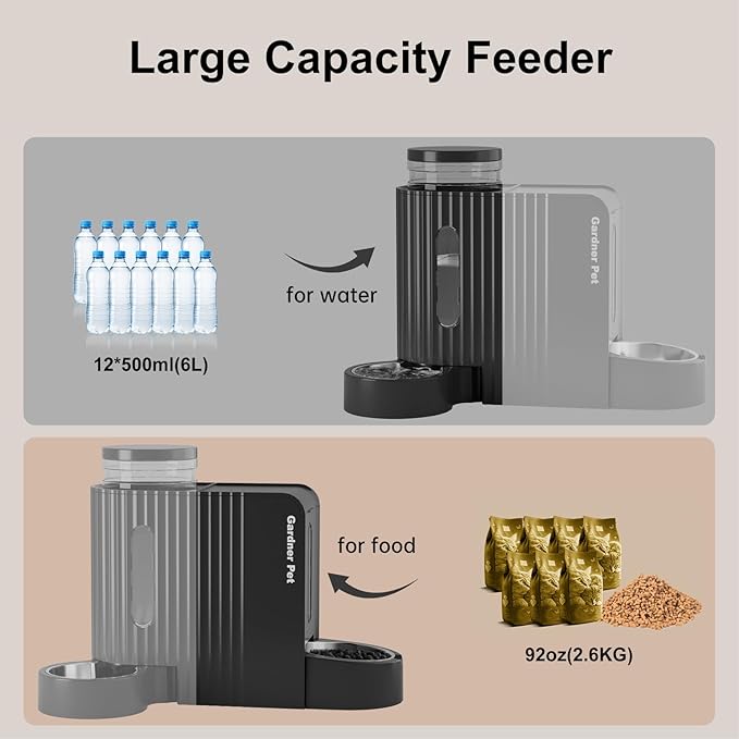 Automatic Gravity Pet Feeder, 1.8 Gallons*2 Dog Feeder and Water Dispenser Set, 2-in-1 Automatic 100% BPA-Free Feeder and Stainless Steel Water Dispenser for Dogs, Cats, Rabbits, Puppies (Black)-Mewly Pet