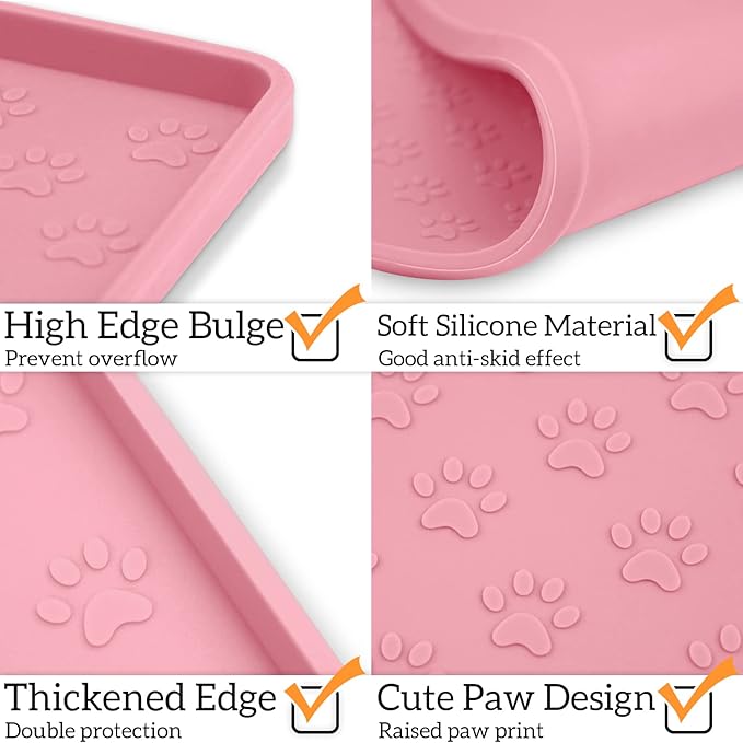 Ptlom Pet Placemat for Dog and Cat, Mat for Prevent Food and Water Overflow, Suitable for Small, Medium and Big Pet 18" 12", Pink-Mewly Pet