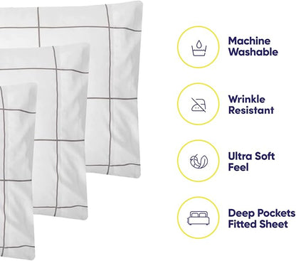 King Size Bed Sheets - 6 Piece 1500 Supreme Collection Fine Brushed Microfiber Deep Pocket King Sheet Set Bedding - 2 Extra Pillow Cases, Great Value, King, Window Pane White
