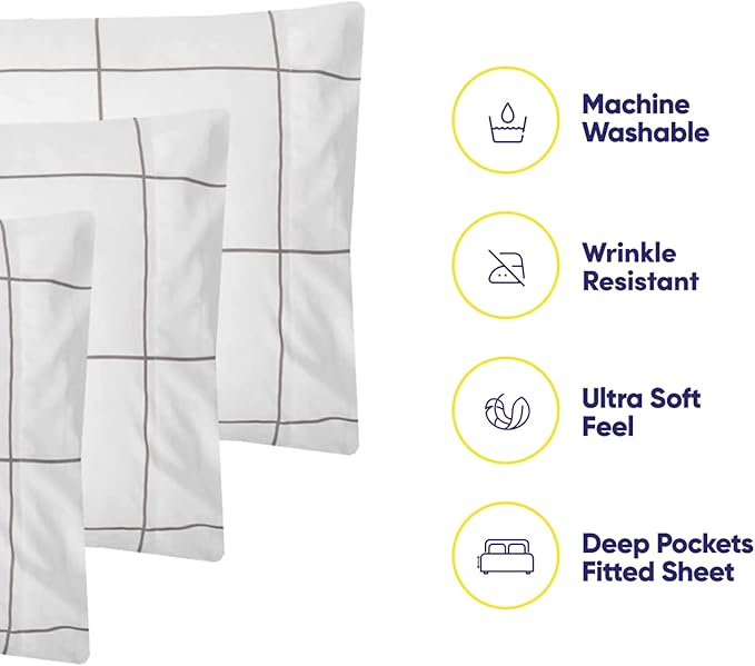 Full Size Bed Sheets - 6 Piece 1500 Supreme Collection Fine Brushed Microfiber Deep Pocket Full Sheet Set Bedding - 2 Extra Pillow Cases, Great Value, Full, Window Pane White