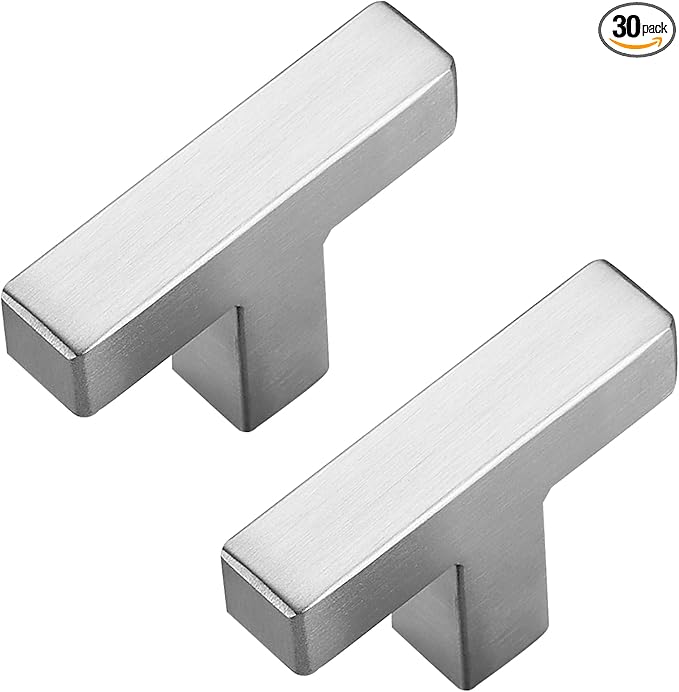 30 Pack Brushed Nickel Cabinet Knobs - Kitchen Cabinet Knobs Silver Cabinet Pulls for Kitchen Cabinet Drawer Stainless Steel Dresser Knobs for Cabinet Hardware 2in Length Single Hole Square