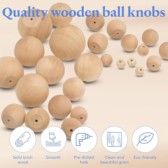 Wood Knobs, 3 Inch Round Natural Wood Drawer Pulls, Pack of 50 Unfinished Wooden Drawer Knobs, Ball Shaped Wood Cabinet Knobs, Nursery Dresser Knobs, Wood Door Knobs and Crafts