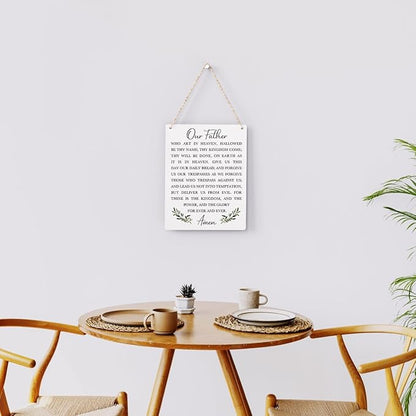 Christian Bible Verses Wall Decor Our Father Prayer Wall Decoration The Lords Prayer Wooden Hanging Sign Scripture Wall Art for Home Living Room Bedroom Home Wall Decor 8x10 Inches Religious Gift