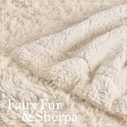 The Connecticut Home Co Throw Blanket Soft Fluffy Room Decor, Cozy Warm Throws for Bed, Couch, Gifts for Women, Bedroom Cute Aesthetic Blankets Shag and Sherpa, 65x50, Cream