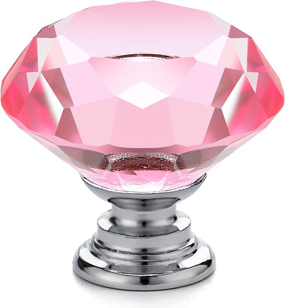 Ravinte 25 Pack Pink Crystal Knobs for Dresser Drawers - 30 mm Glass Cabinet Diamond Shaped Knobs with Silver Base