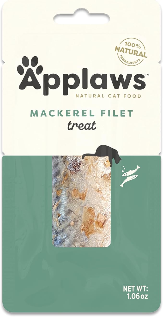 Applaws Natural Cat Treats, Grain-Free, High-Protein Whole Mackerel Loins, Single-Ingredient Healthy Snack for Cats (12 x 1.06 oz Loins)-Mewly Pet