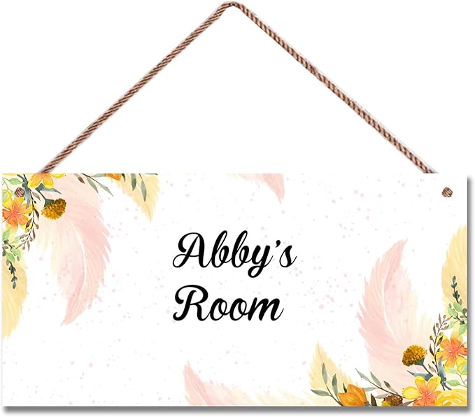 Personalized Signs Watercolor Painting Sign For Kids Room Custom Name Door Flowers Wall Art Decor for Little Man Cave Floral Nursery Art Plate For Boys Room Girls Bedroom