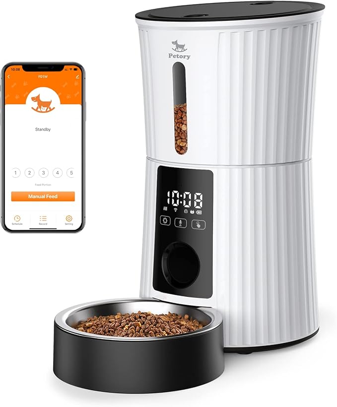 Petory Automatic Cat Feeders Wi-Fi - 4L Dry Food Dispenser for Cats and Dogs 10 Meals per Day Smart Pet Feeder with Desiccant Bag Dual Power Supply 10S Voice Recorder-Mewly Pet