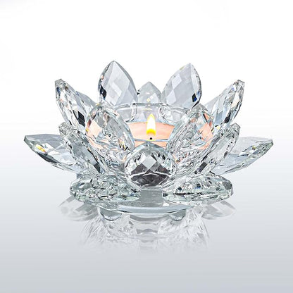 Crystal Lotus Flower Tealight Candle Holders/Glass Tea Light Candlestick Decor Decoration for Christmas Home Wedding Party… (Clean 1pc)