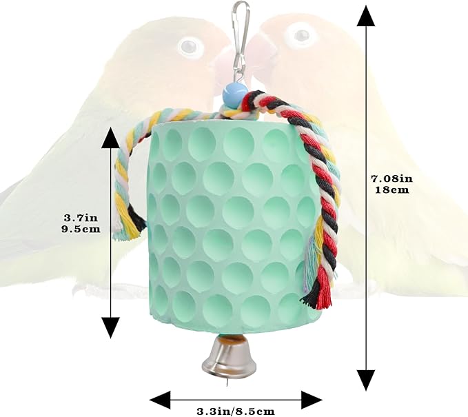 Oooct Extra Large Bird Chewing Toy, Parrot Beak Grinding Calcium Stone with Bells, Bird Cage Accessories, Cage Toys for Cockatiel Parakeet Parrot Budgies Rat Hamster Chinchilla Rabbit Bunny Green-Mewly Pet